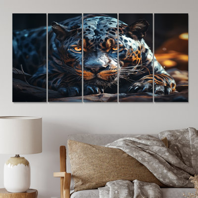 «Wild Panter Resting In The Sun - Reproduction sur toile d'animaux - 5 panneaux égaux