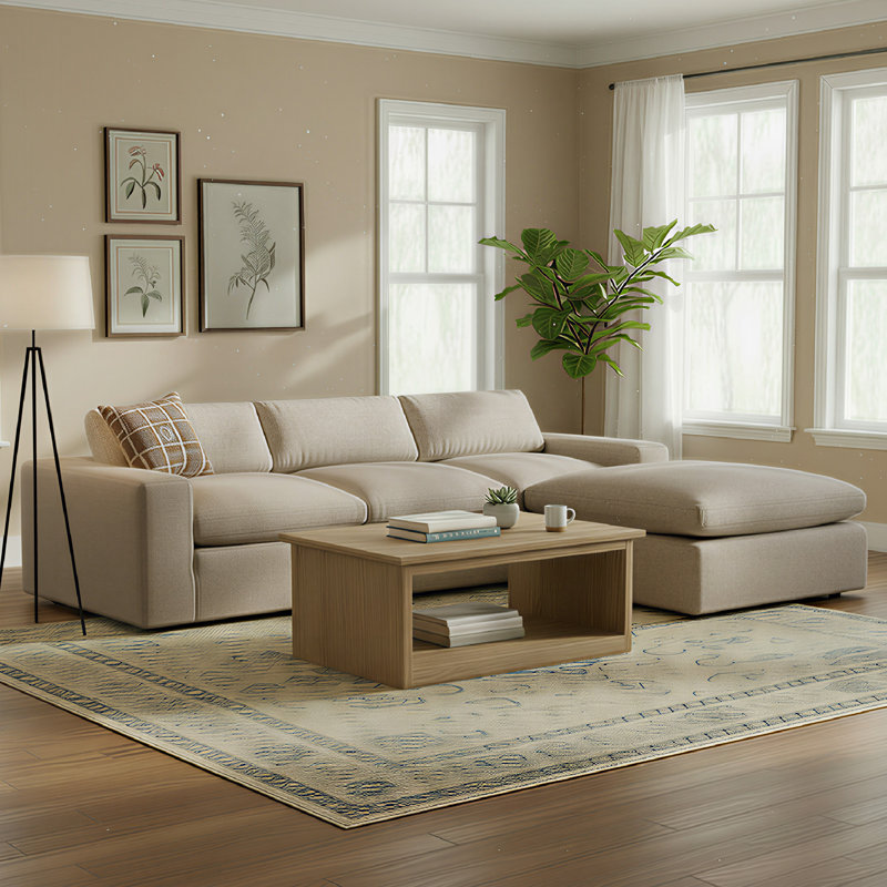 Asher 4 - Piece Upholstered Modular Sectional, Effie Flax Performance Linen