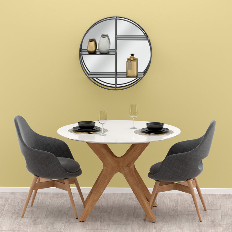 Decorative Round Wall Mirror with 3 Shelves | Wall Mounted 26 1/3" Dia. Shelf Mirror