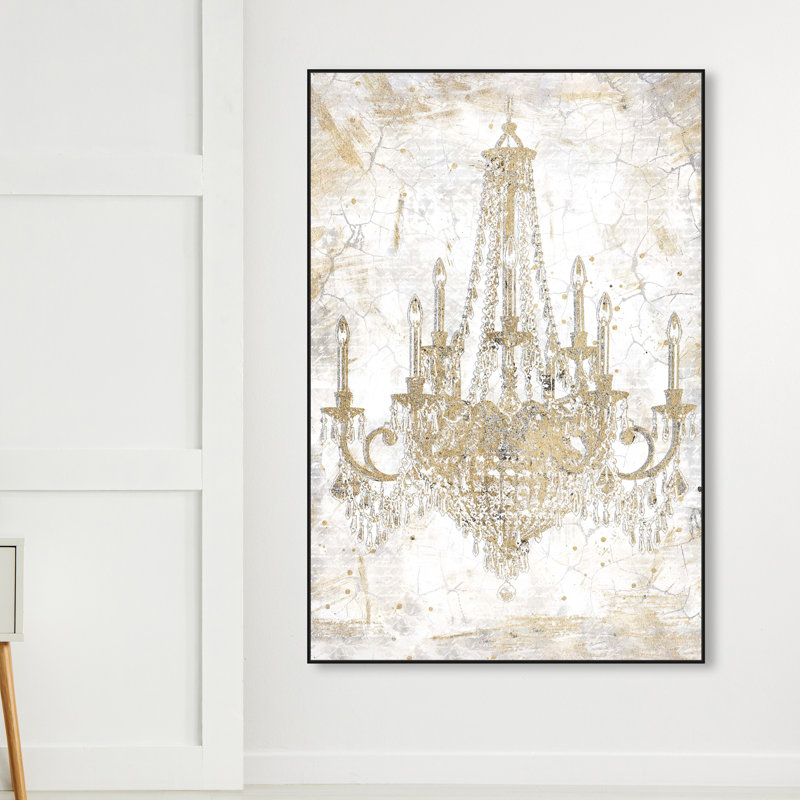 Fashion And Glam " Fashion And Glam White And Gold Chandelier " by Oliver Gal, Black Floater Framed, 45" H x 30" W