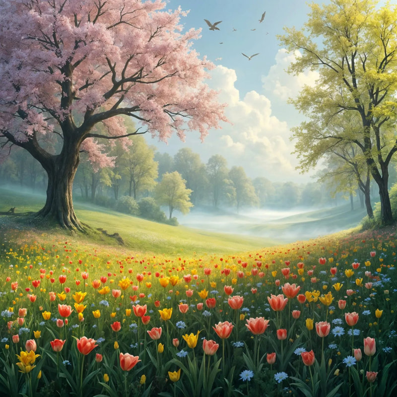 Printemps éveillé - reproduction sur toile tendue, H 20 po x l 20 po