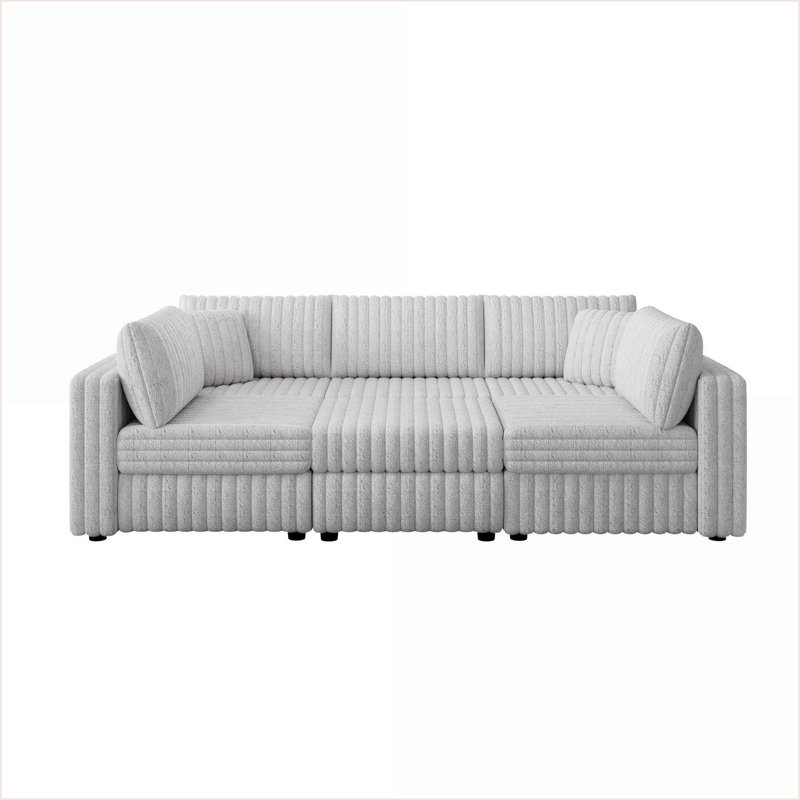 Sectional Sofa 106.3'' Modern U-Shaped with Storage &amp; Hydraulic Ottoman, Living Room/Bedroom | Light Gray | Standard
