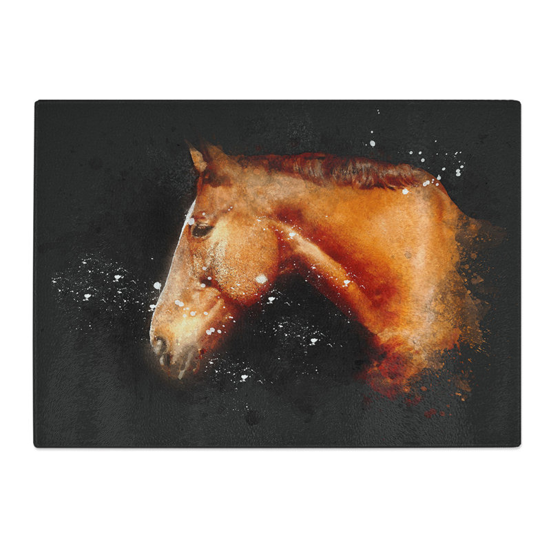 Tempered Glass Chestnut Brown Horse Chopping Board, 20 cm x 28.5 cm