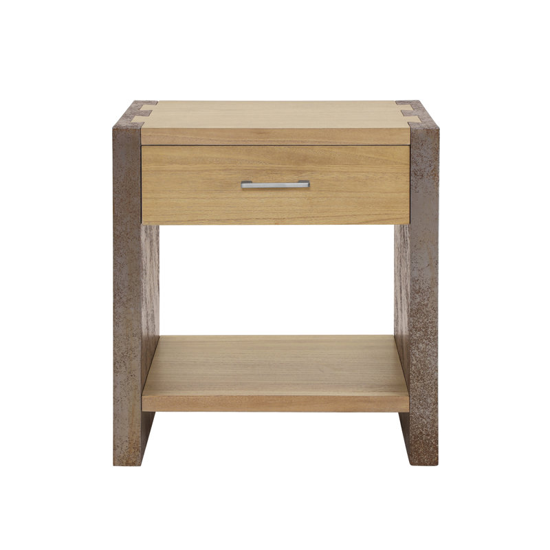 Table de chevet moderne à 1 tiroir avec tablette de rangement ouverte et poignée en métal