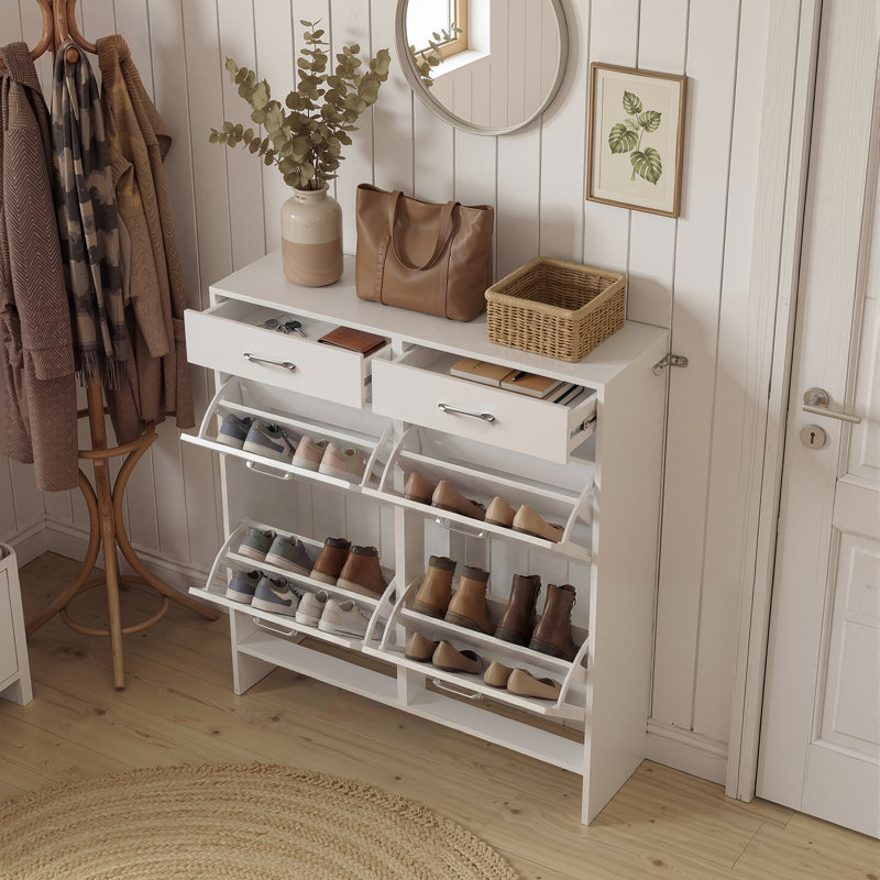 100cm Wooden Freestanding Shoe Storage Cabinet for Narrow Hallways - 24 Pair Capacity