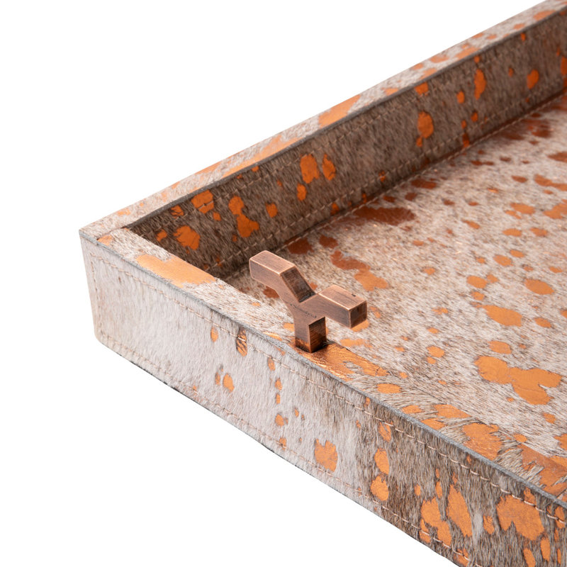 Metallic Copper Cow Hide Tray - Small, 2" H x 20" W x 10" D