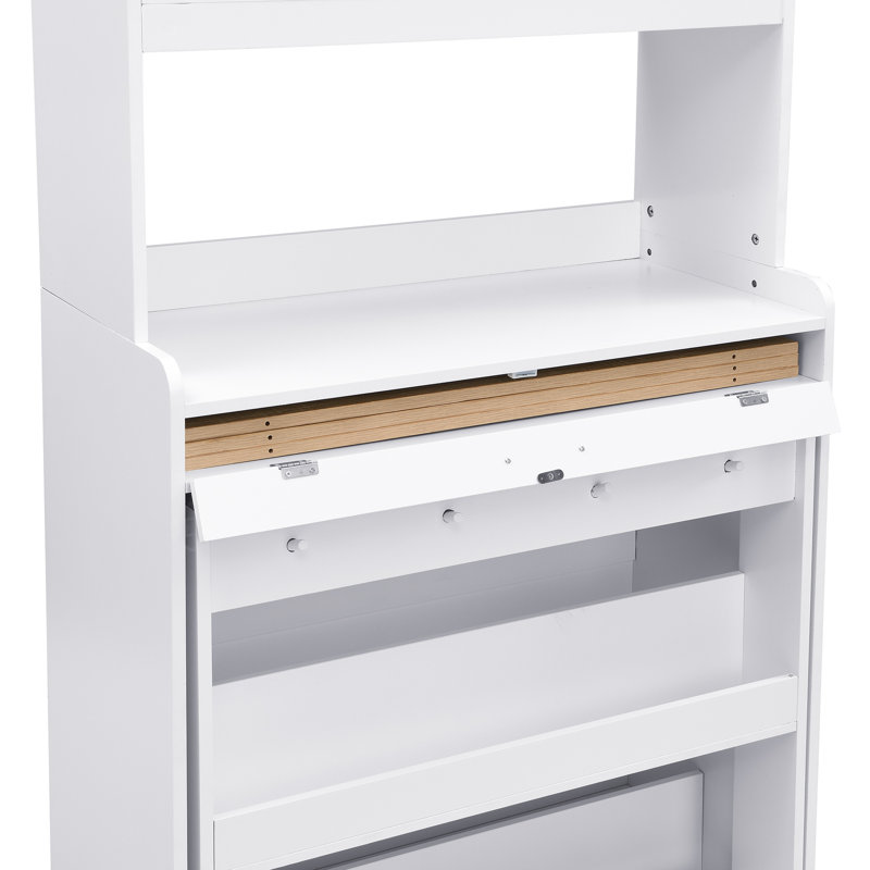 Buffet avec table de salle à manger escamotable de 50,4 po et huche, Blanc, Bois naturel