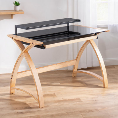 Bureau d'écriture en bois naturel mat avec huche et tiroir, style Mid-Century