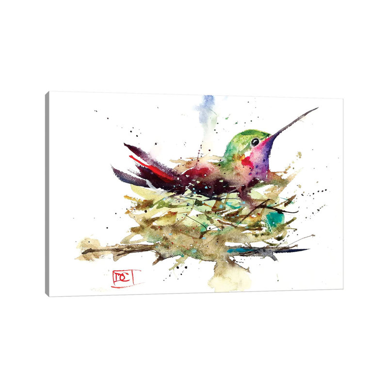 Hummer In Nest by Dean Crouser - Painting on Canvas, 30.48 cm H x 45.72 cm W, Wrapped Canvas