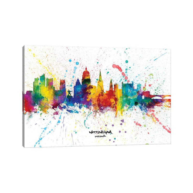 Nottingham England Skyline Splash by Michael Tompsett - Wrapped Canvas Gallery-Wrapped Canvas Giclée, 20.32 cm H x 30.48 cm W