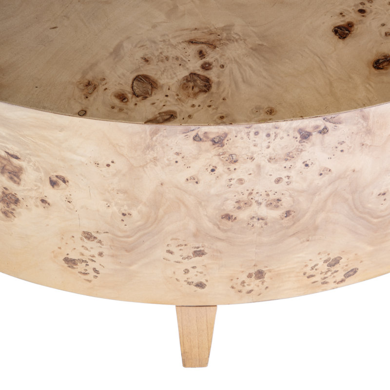 46" Round Burl Coffee Table, Beige Wood