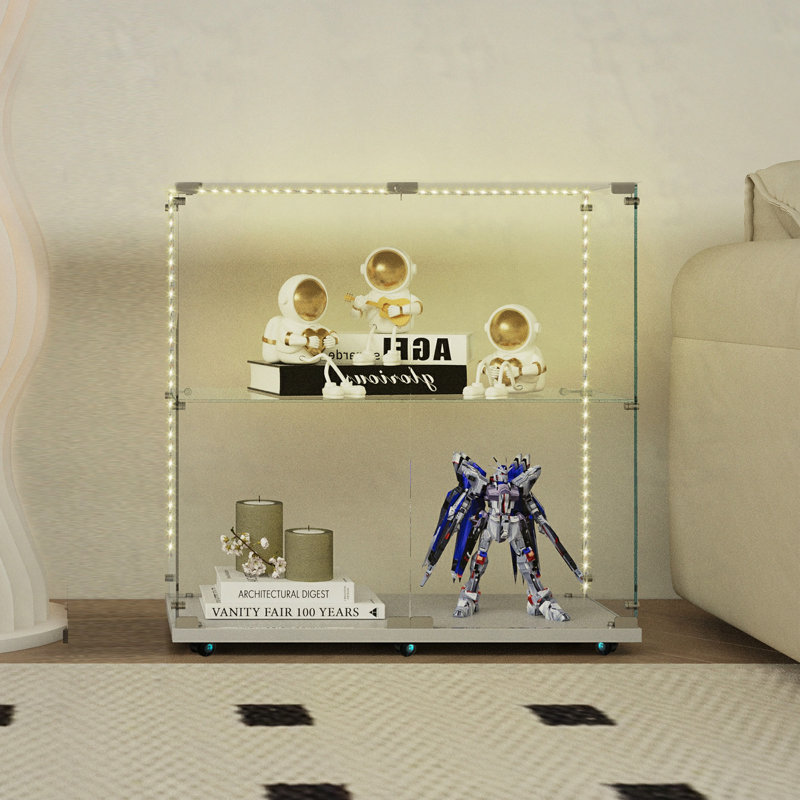 Vitrine en verre trempé, armoire à vin, armoire de rangement, classeur, avec bande lumineuse à DEL Bluetooth, roulettes pivotantes verrouillables, convient aux sols inégaux, peut être placé n'importe où