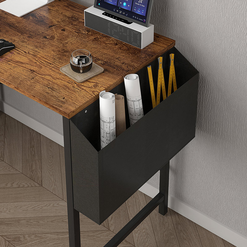 Abiegail L-Shaped Computer Desk, 74" H x 100" W x 75" D, Brown