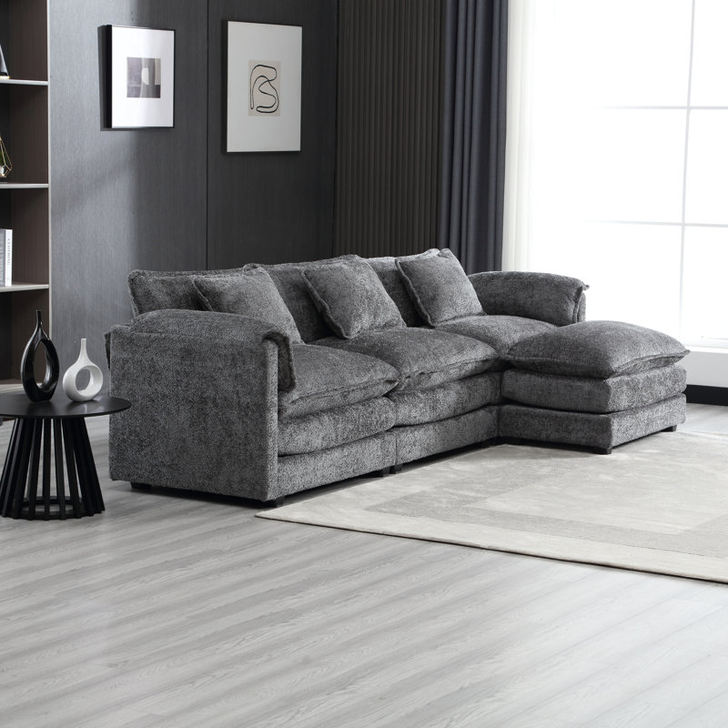 Oversized Sectional Sofa Cloud Couch for Living Room, Modern Chenille L Shaped Couch, Comfy Modular Sofa Sleeper with Moveable Ottoman & Memory Foam