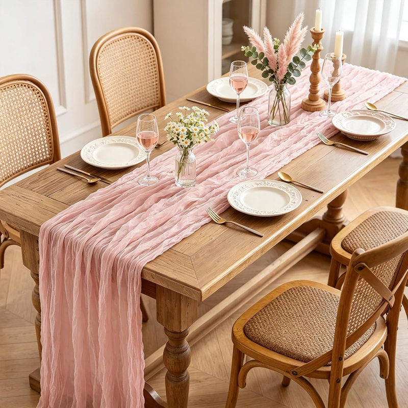 Chemin de table rose en étamine, chemin de table bohémien 10 pi rose pour la fête de Pâques