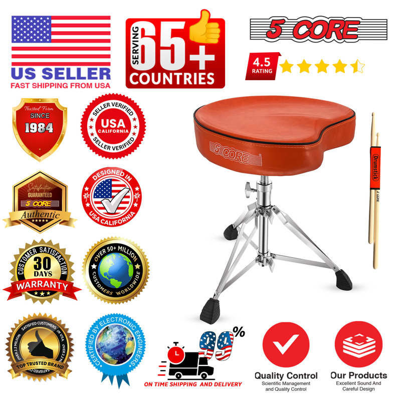 Tabouret de guitare rembourré à 5 cœurs et siège de tambour pour adultes et enfants, Orange
