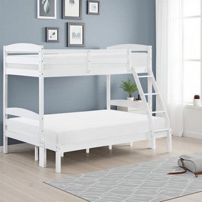 Ishar Traditional Solid Wood Twin over Full Bunk Bed with Protective Guard Rails & Integrated Support Slats