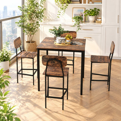 Ensemble de salle à manger 5 pièces à hauteur de comptoir avec table carrée et 4 tabourets de bar, café