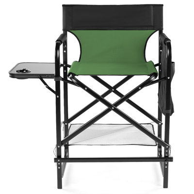 26In Olive Iron Pipe Folding Director Chair With Built-In Cup Holder, Side Table, Storage Pocket