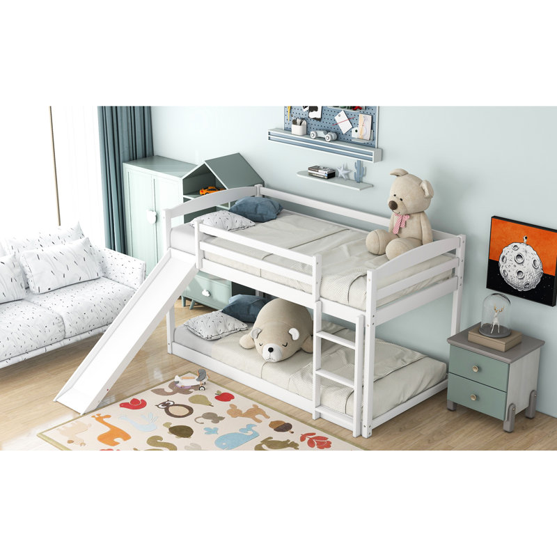 White Twin Over Bunk Bed With Slide - Quality Wood Construction For Out-Of-Town Guests Versatile And Smooth Finish An Elegant Bedroom