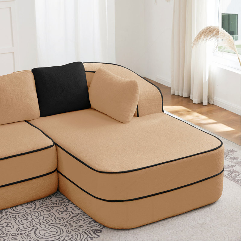 Canapé méridienne avec coussins en tissu, Orienté à droite, Chameau