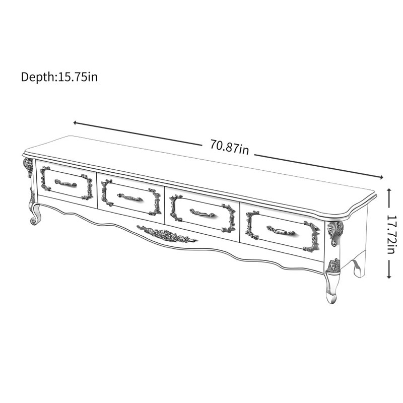 Meuble télé de style américain, H 17,72 po x L 70,87 po x l 15,75 po