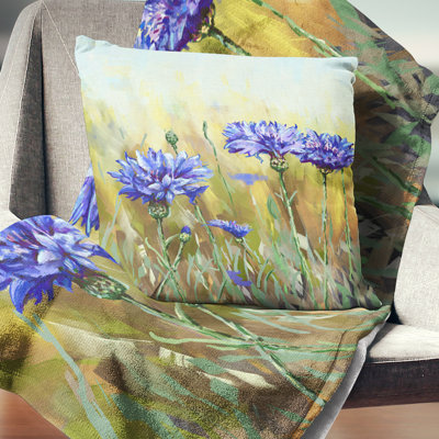 Bleuet en pleine floraison - coussin à imprimé floral