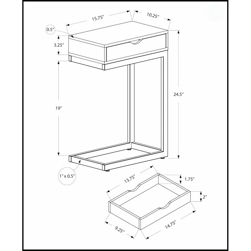 C-Shaped End Table With Storage Drawer, Modern Accent For Living Room And Bedroom, Espresso Finish, Espresso, Gold