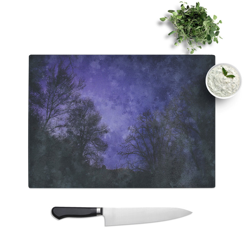 Tempered Glass Purple Stars Chopping Board, 20 cm x 28.5 cm