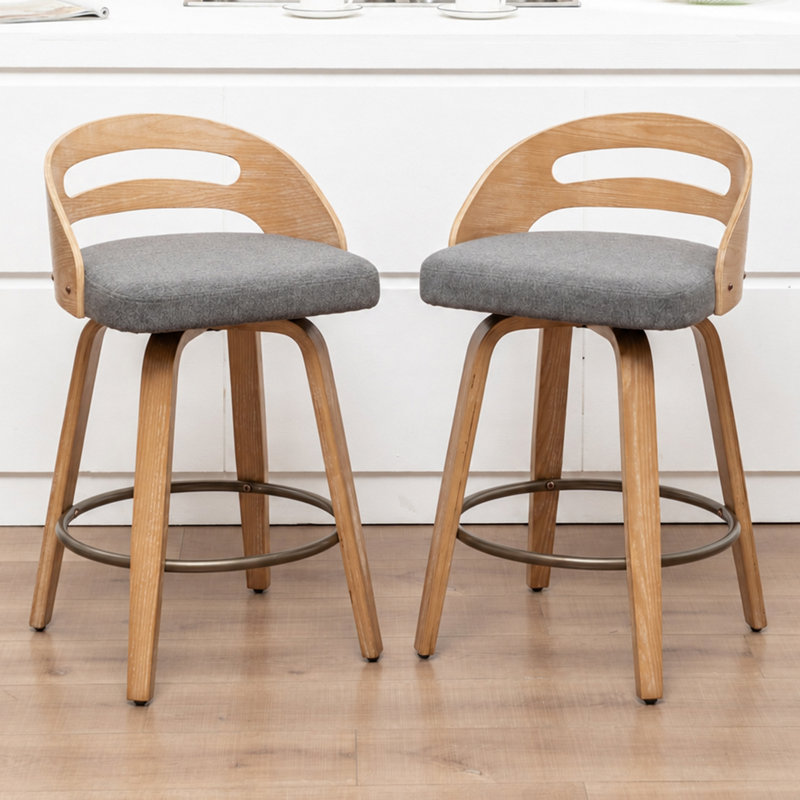 Tabourets de comptoir pivotants en lin rembourrés, Gris, Tabouret de comptoir (siège d'une hauteur de 25,1