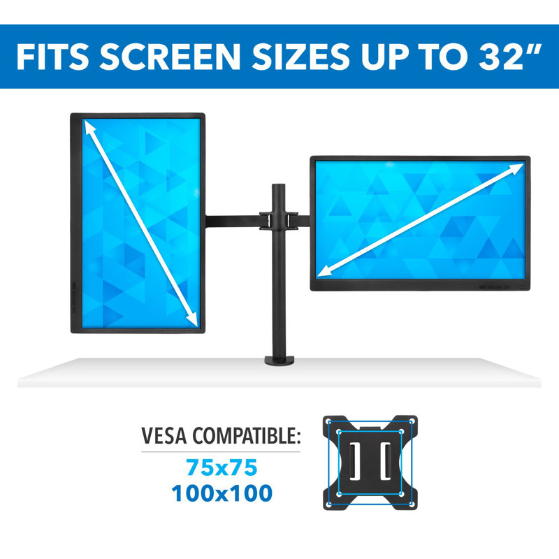 ErgoFlex Black Steel Dual Monitor Desk Mount, Full-Motion 19"-32"