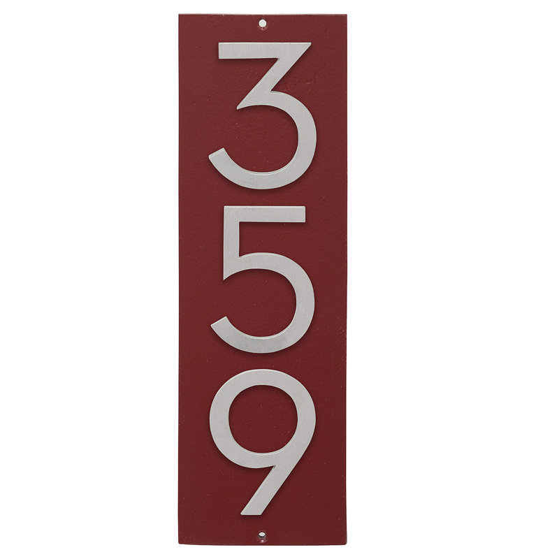 Plaque d’adresse murale flottante linéaire, Rouge brique, Aluminium brossé, Oui