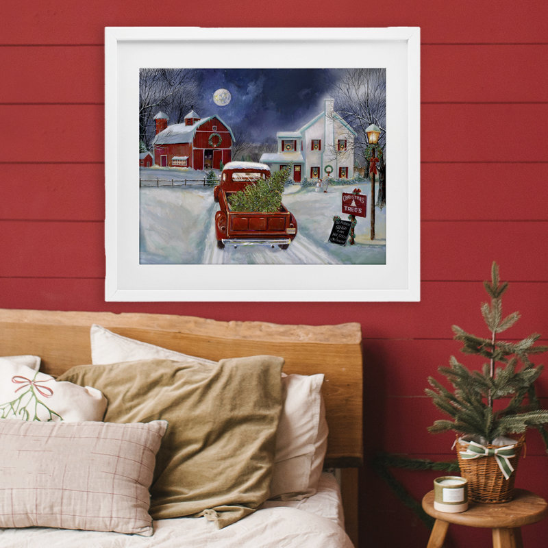 Saisie de la ferme dans un arbre de Noël, reproduction sous verre, conception de Ruane Manning, H 17 po x l 21 po