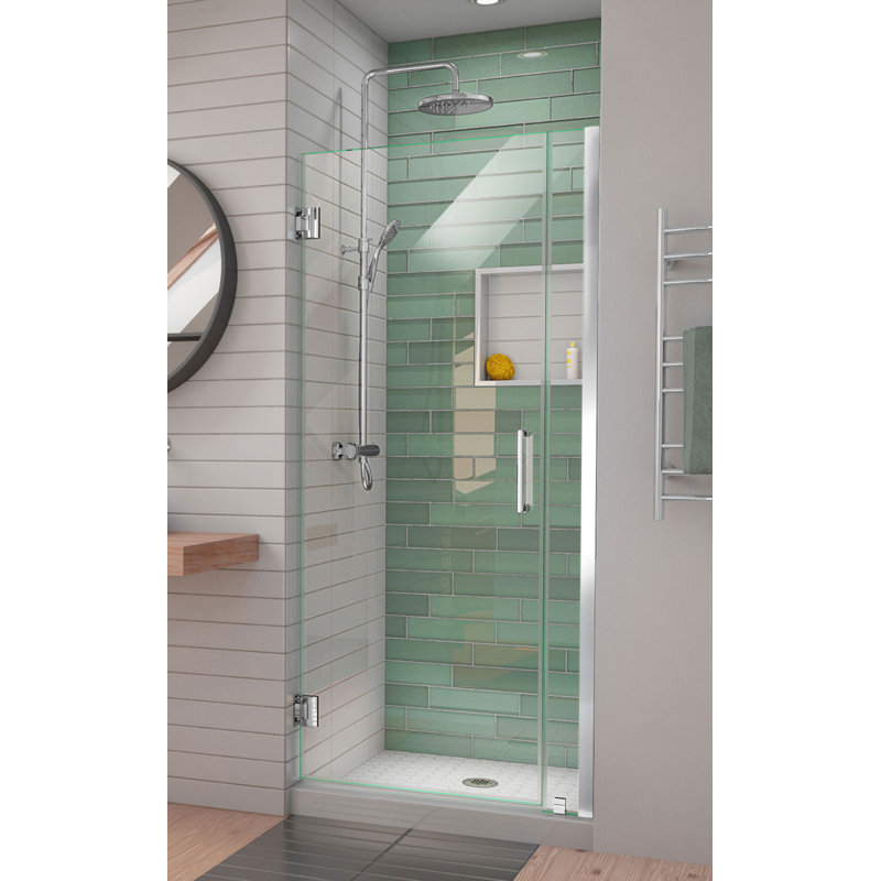 DreamLine Unidoor-LS 29-30 inch W x 72 inch H Frameless Hinged Shower Door in Chrome, Chrome, 30"