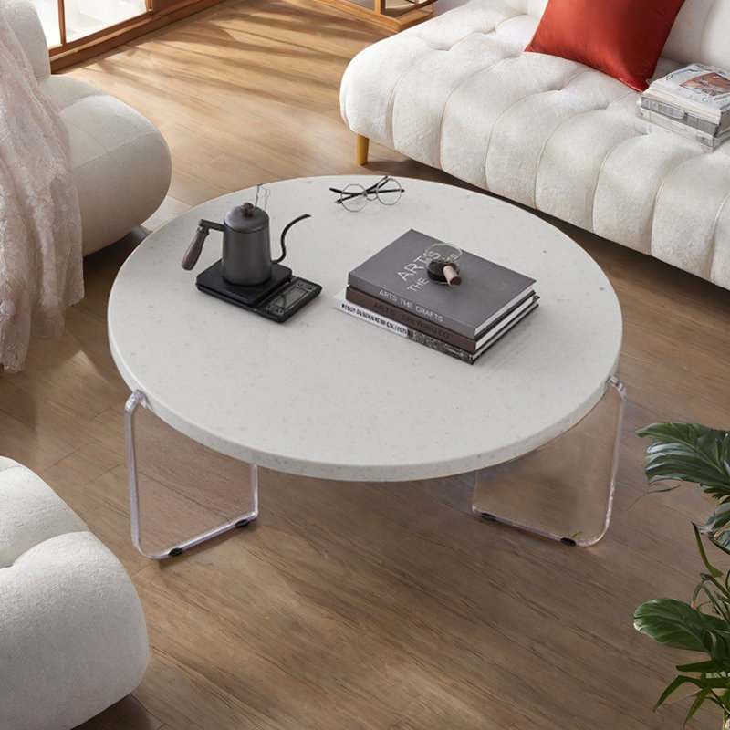 Coffee Table with Terrazzo Top and Acrylic Legs, 14.96" H x 27.55" L x 27.55" W