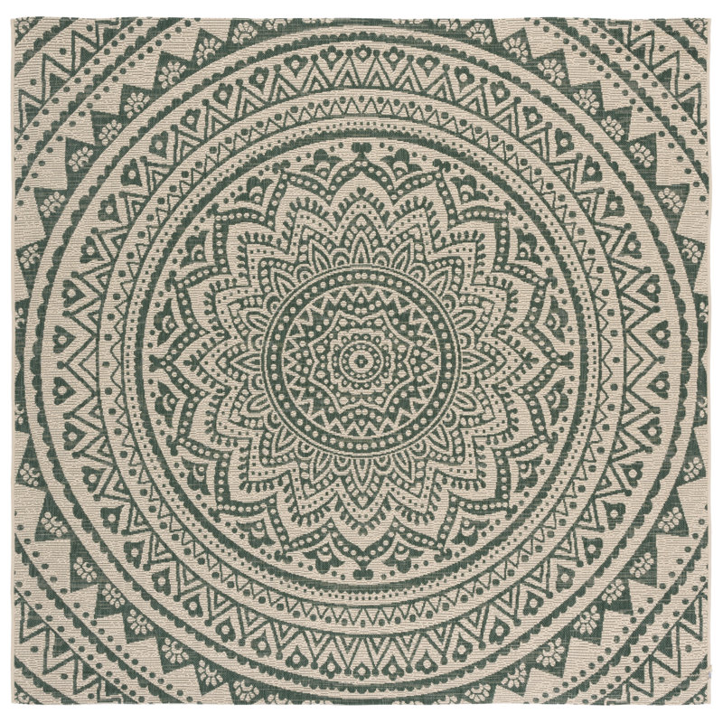Cervantez Oriental Beige/Green Indoor / Outdoor Area Indoor/Outdoor Area Rug, Square 6'7"