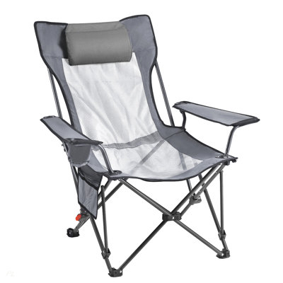 Reclining Camping Chair, 4 Adjustable Positions, Portable Folding Lounger for Adults, Mesh Beach Chair with Headrest & Foot Rest, Supports 220 lbs, Heavy Duty Camp Chairs for Patio, Gray