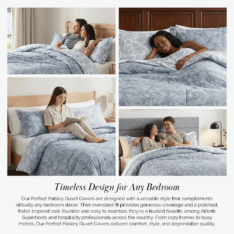 Ensemble de literie réversible Southshore Fine Linens Perfect Paisley, coloris bleu cachemire, en microfibre doublement brossée, fermeture éclair et attaches aux coins, 2 taies d'oreiller, taille grand lit/queen