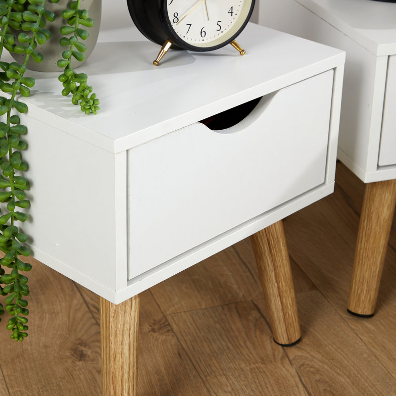 Clarinda Pair of 1 Drawer Scandi Bedside Table Units, White