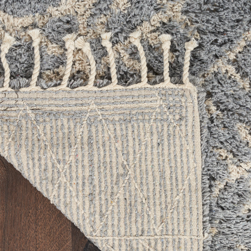 Cotton Geometric Rug, Runner 2'3" x 6', Light Gray