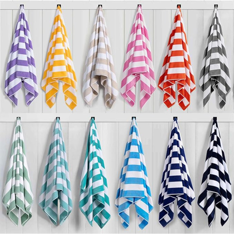 Large Oversized Beach Towel - Big Cotton 36 X 70 Inch Striped Pool Towel, Large Cabana Soft Swimming Towel For Adult