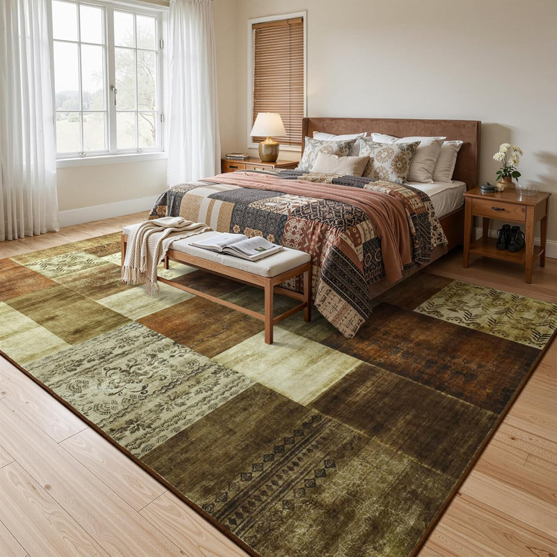 Tapis à motif géométrique rétro Vintage, Brown, Rectangle 8' x 10'