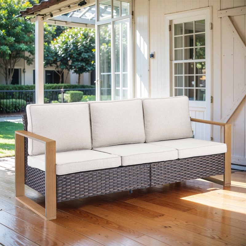 Allcot Patio Outdoor PE Wicker Sofa With Cushions, Gris, Gris