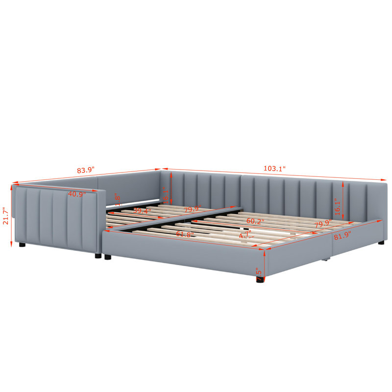 Grand lit rembourré pour mère et enfant, Gris