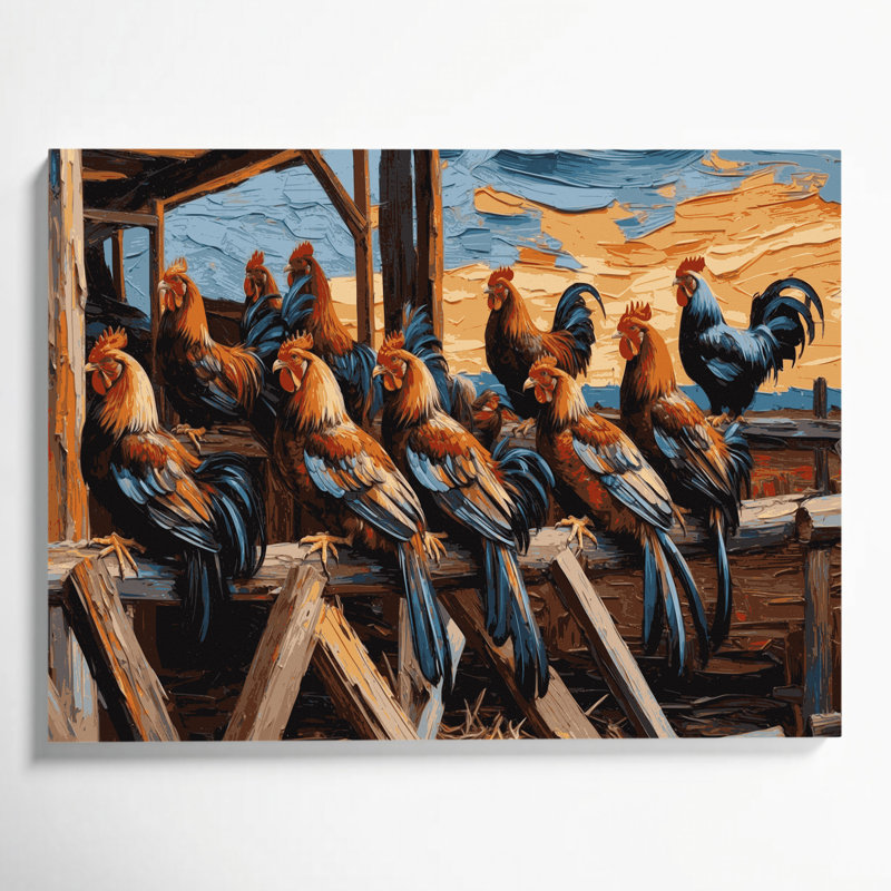 «Farm Roosting Birds», art mural sur toile brune, H 20 po x l 24 po