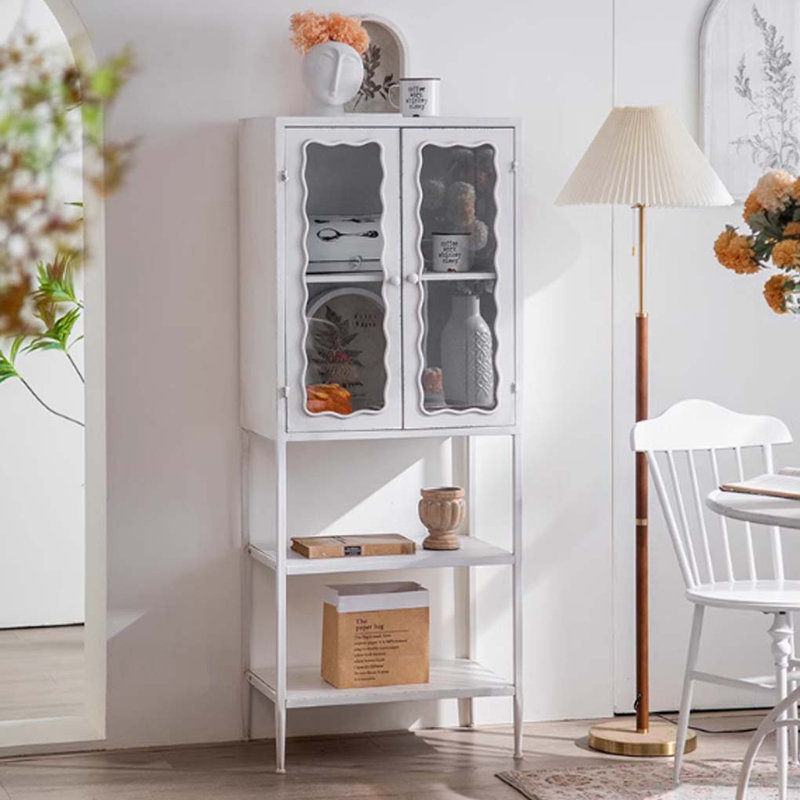 Rustproof Iron Bookcase with Glass Doors