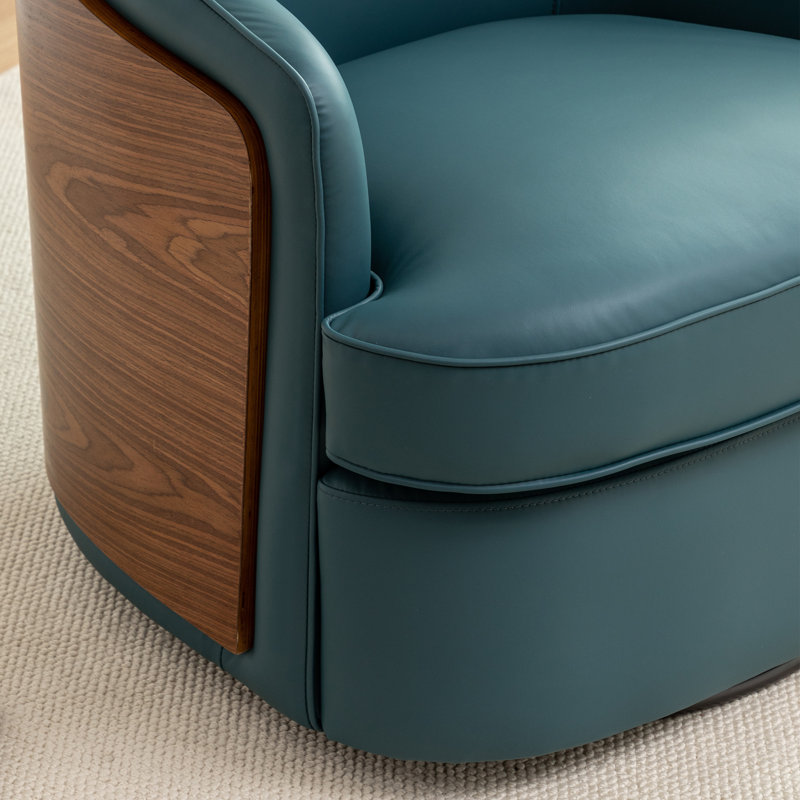 Faux Leather Swivel Barrel Chair, Blue