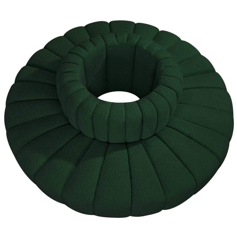 Hite Upholstered Curved Sectional Reversible, Green Boucle Fabric