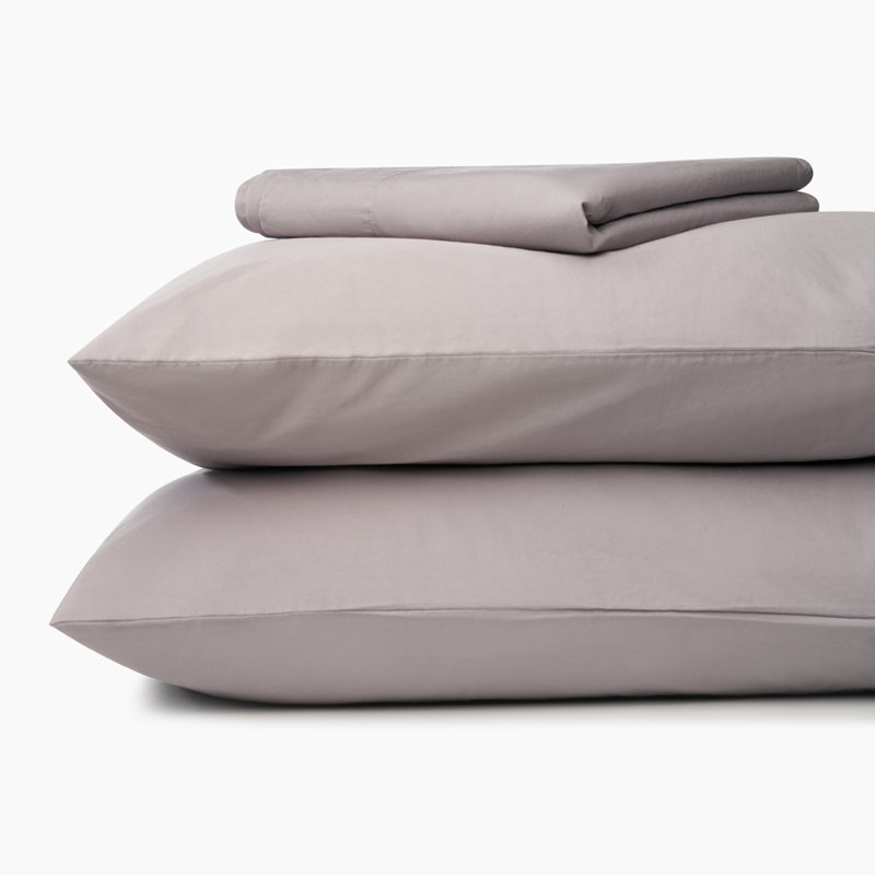 Egyptian-Quality Cotton Percale Standard Sheet Set, Gray, Queen