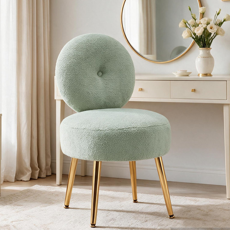 Chaise de coiffeuse avec tabouret d'appoint Noehly, Light Sage Milk Fleece